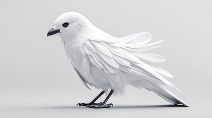 Fototapeta premium A beautiful white bird with elegant plumage, showcasing intricate feather details against a soft gray background.