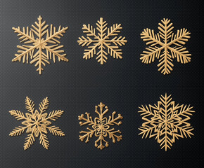 golden snowflakes on a black background