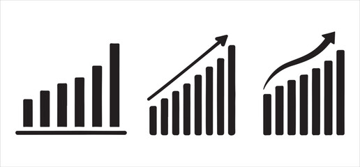 Collection of Black Silhouette Growth Charts Showing Business Progress