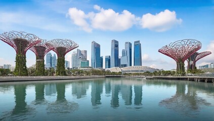 February 3, 2020: skyline of singapore at the marina bay with iconic building such as supertree, sands, and artscience museum. Marina bay is the new downtown of Singapore built on reclaimed land.
