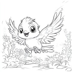 Fototapeta premium Simple Baby Bird Learning to Fly Coloring Page Illustration for Kids