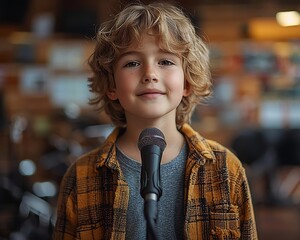 Charismatic Young Student Delivers Confident Morning Announcements at School Assembly