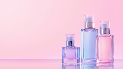 Elegant photo of clear packaging for luxury cosmetics in pastel colors