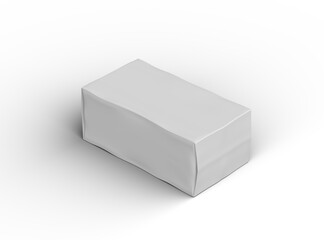 Rendered image of a white rectangular dented box on a light background