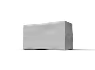 Rendered image of a white rectangular dented box on a light background