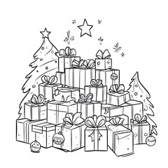 Fototapeta premium Simple Christmas Advent Calendar Coloring Pages for Kids: 3 Festive Illustrations