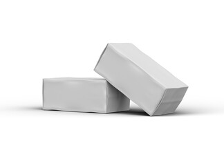 Rendered image of a white rectangular dented box on a light background