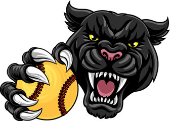 Black panther leopard or jaguar cat softball sports team mascot holding a ball © Christos Georghiou