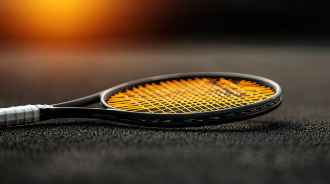 smart tennis racket with sensors for performance data analysis, featuring sleek design and vibrant orange strings, perfect for enhancing your game