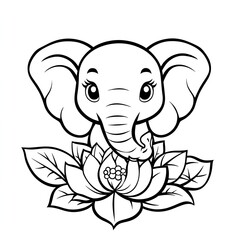 Fototapeta premium Simple Elephant and Lotus Coloring Page for Kids: Fun, Easy, Educational Activity