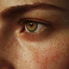 Obraz premium Closeup detail of a young caucasian female's freckled eye and skin texture