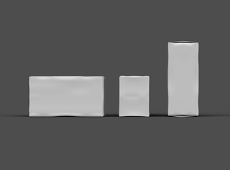 Rendered image of a white rectangular dented box on a dark background