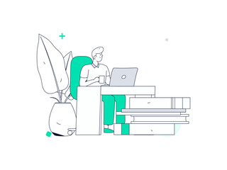 Flat vector illustration of business people operating work scene
