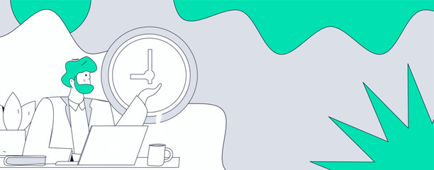 Flat vector illustration of business people operating work scene
