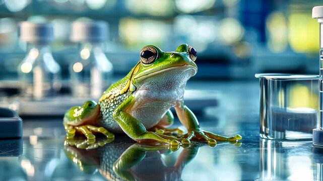 Frog in the laboratory. Generated by ai. animal.