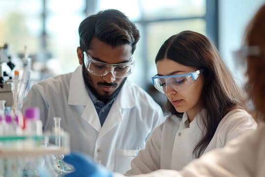 portrait of diverse group of scientists working in modern laboratory