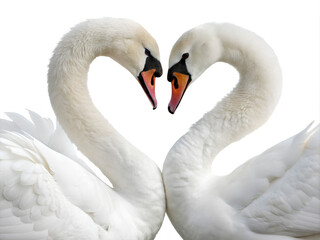Obraz premium Swans forming heart shape, cut out. on white background, Clipping path