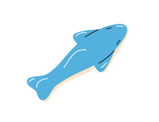 Gummy candy. Fish-shaped jelly sweet. Chewy shark marmalade, gum snack. Confectionery treat, top view. Kids flat graphic vector illustration isolated on white background
