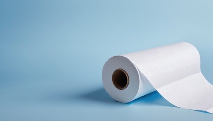 A Roll of White Paper on a Light Blue Background