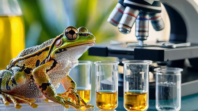 Frog in the laboratory. Generated by ai. animal.