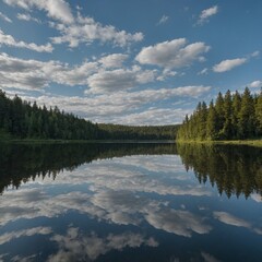 Fototapeta premium A serene lake reflecting the sky.