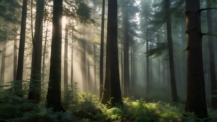 Obraz premium misty morning in the forest