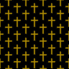 Obraz premium Gold christian cross simple icon seamless pattern isolated on black background