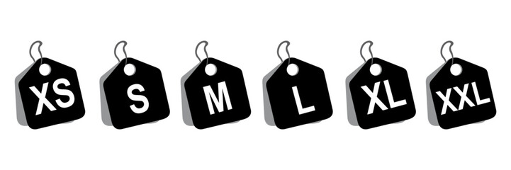 Collection of clothing size labels or price tags. Vector illustration.