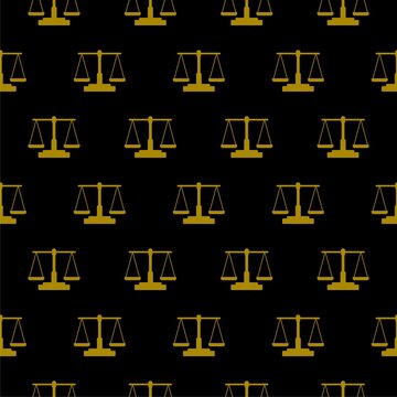 Scale of justice icon seamless pattern isolated on black background