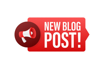 Megaphone announcing new blog post with red label