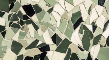 Obraz premium Irregular, fractured mosaic of moss green, light khaki, and deep ivy tones, resembling shattered stones, evoking the natural geometry of ancient forest floors and organic designs