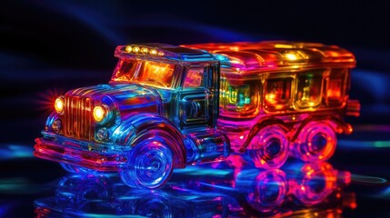 Colorful Glass Toy Truck Sparkling Under Bright Lights