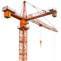 A vibrant construction crane towering over a building site, showcasing modern engineering and urban development.,transparent background