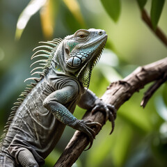 Obraz premium Reptilien - Nahaufnahme eines Leguans auf stabilem Ast