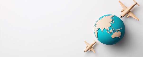 Multimodal Transport concept. A globe and wooden airplanes on a light background, symbolizing travel, exploration, and global connectivity.