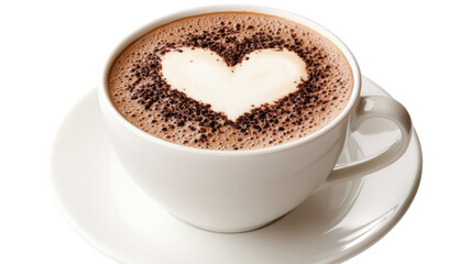 Naklejka premium A freshly brewed cup of coffee with a delicate foam art on top, perfect for capturing the essence of a cozy café experience or promoting coffee-related content in articles and advertisements..