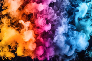 Fototapeta premium Vibrant multicolored smoke swirls against black background