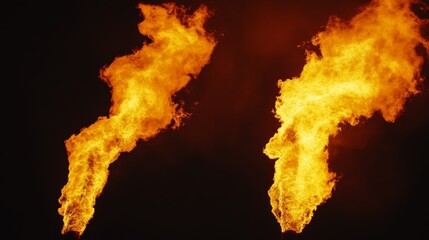 Bright Gas Flares at Industrial Oil Processing Site