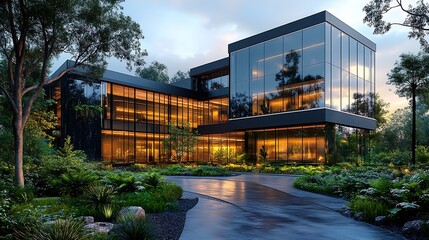 Fototapeta premium A tranquil forest setting embraces a luxurious poolside villa with greenery wallpaper image