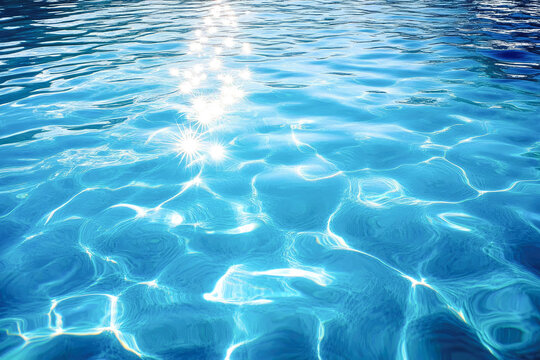 Sparkling sunlight reflecting on clear blue water surface