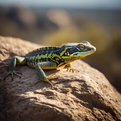 Obraz premium Reptilien - Echse auf Stein vor trockenem Hintergrund