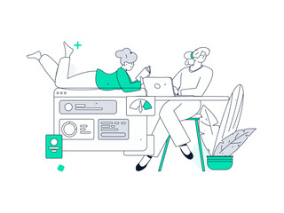 Flat vector illustration of business people operating work scene
