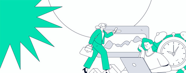 Flat vector illustration of business people operating work scene
