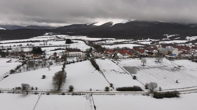 Winter panorama of Auritz-Burguete. Navarra