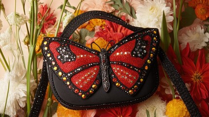 Stylish Butterfly Handbag with Colorful Beadwork and Flowers