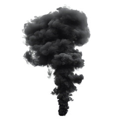 A cloud of black smoke ascends into the air, starkly contrasting the plain transparent backdrop, black smoke on transparent background