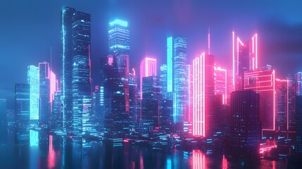 Fototapeta premium A mesmerizing Hong Kong cityscape at night, with towering skyscrapers illuminated against the vibrant sky