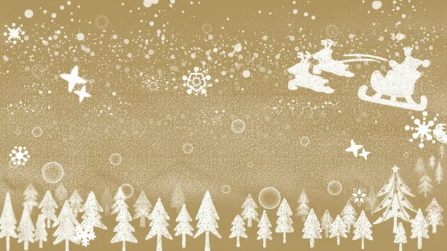 雪ふるクリスマス、サンタクロースのプレゼント、幻想的でかわいい背景イラスト動画。