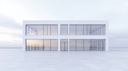 Obraz premium Modern minimalist two-story glass and concrete building exterior.