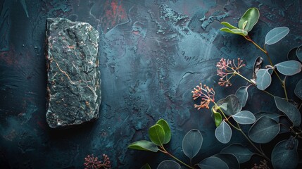 Rustic handmade soap bar surrounded by eucalyptus leaves